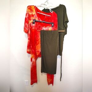 Shein Vibrant Tie-Dye and Olive Lounge Set Bundle